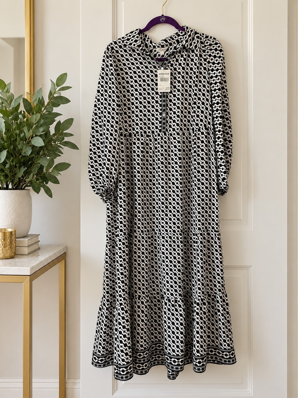 Max Studio London Black & White Geometric Maxi Dress Size L NWT